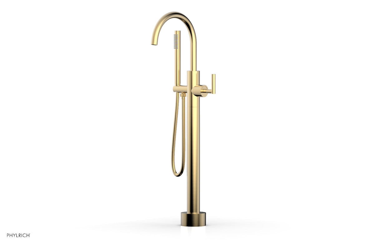 Phylrich 120-45-03-004 TRANSITION Low Floor Mount Tub Filler - Lever Handle with Hand Shower 120-45-03 - Satin Brass
