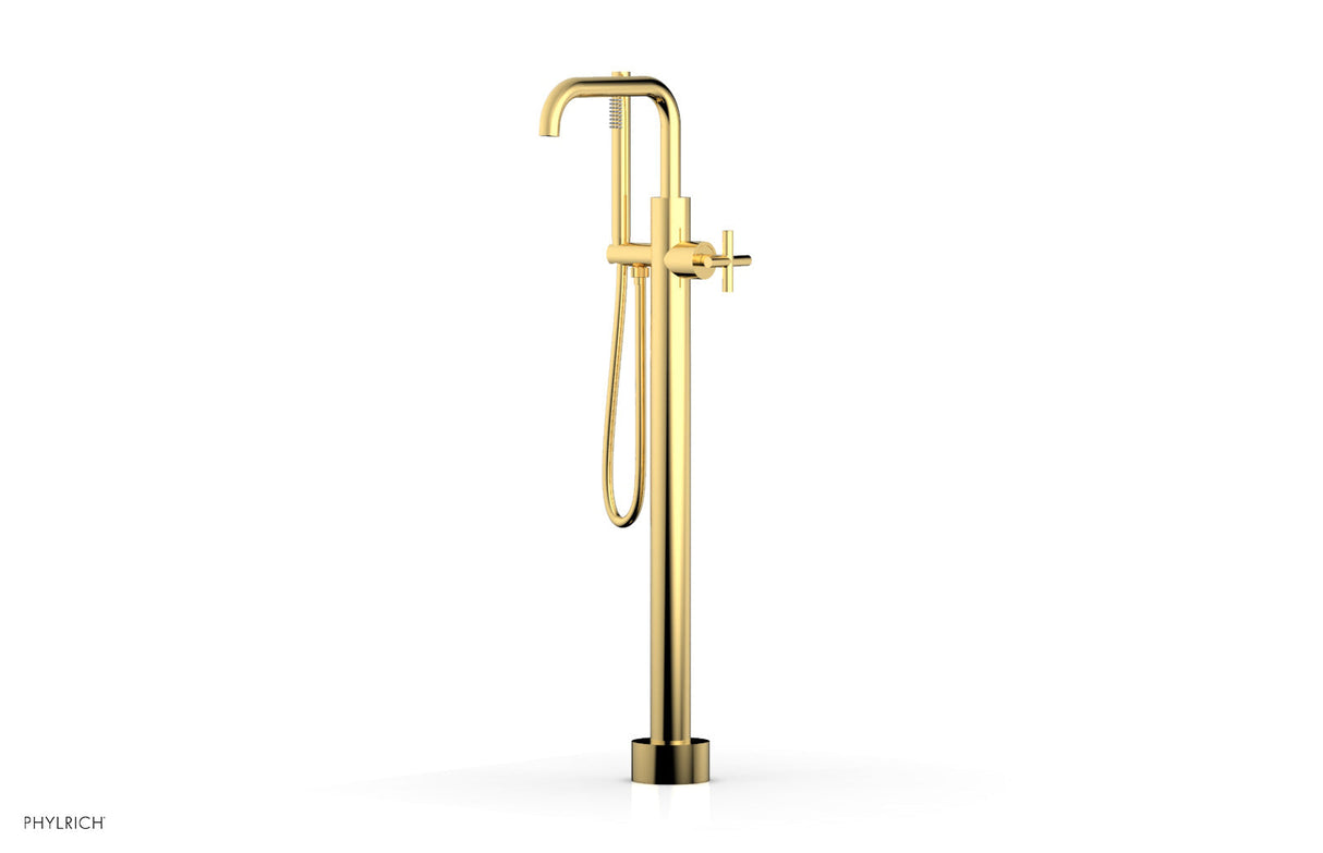 Phylrich 120-46-01-025 TRANSITION Tall Floor Mount Tub Filler - Cross Handle with Hand Shower 120-46-01 - Polished Gold