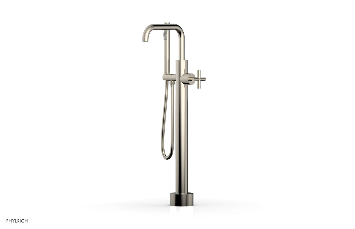 Phylrich 120-46-03-014 TRANSITION Low Floor Mount Tub Filler - Cross Handle with Hand Shower 120-46-03 - Polished Nickel