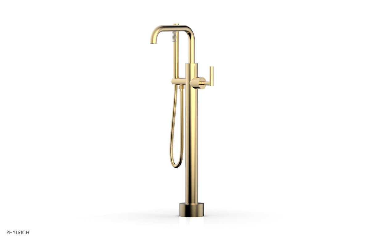 Phylrich 120-47-03-004 TRANSITION Low Floor Mount Tub Filler - Lever Handle with Hand Shower 120-47-03 - Satin Brass
