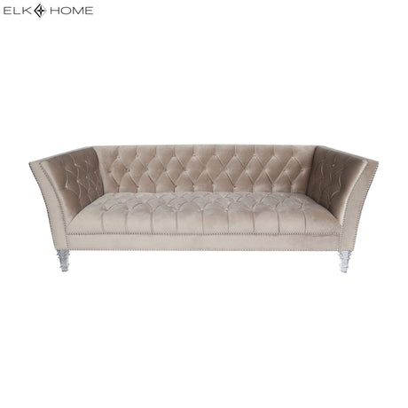 Elk 1204-080 Coquette Oyster Tufted Velvet Sofa - Clear Acrylic Legs and Polished Metal Nailheads