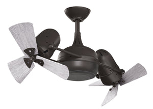 Matthews Fan DG-TB-WDBW Dagny 360° double-headed rotational ceiling fan in Textured Bronze finish with solid barn wood blades.