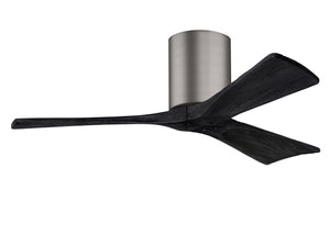 Matthews Fan IR3H-BP-BK-42 Irene-3H three-blade flush mount paddle fan in Brushed Pewter finish with 42” solid matte black wood blades. 