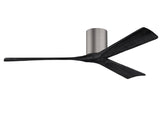 Matthews Fan IR3H-BP-BK-60 Irene-3H three-blade flush mount paddle fan in Brushed Pewter finish with 60” solid matte black wood blades. 