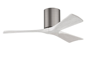 Matthews Fan IR3H-BP-MWH-42 Irene-3H three-blade flush mount paddle fan in Brushed Pewter finish with 42” solid matte white wood blades. 