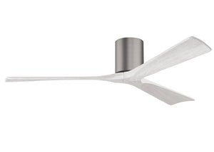Matthews Fan IR3H-BP-MWH-60 Irene-3H three-blade flush mount paddle fan in Brushed Pewter finish with 60” solid matte white wood blades. 