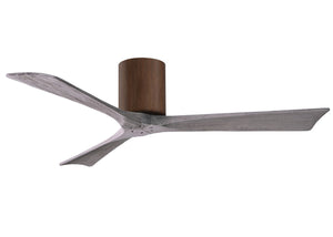 Matthews Fan IR3H-WN-BW-52 Irene-3H three-blade flush mount paddle fan in Walnut finish with 52” solid barn wood tone blades. 
