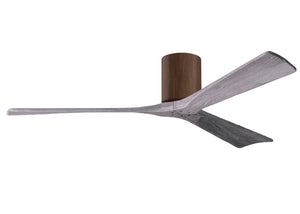 Matthews Fan IR3H-WN-BW-60 Irene-3H three-blade flush mount paddle fan in Walnut finish with 60” solid barn wood tone blades. 