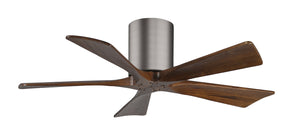 Matthews Fan IR5H-BP-WA-42 Irene-5H five-blade flush mount paddle fan in Brushed Pewter finish with 42” solid walnut tone blades. 