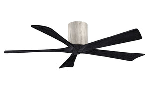 Matthews Fan IR5H-BW-BK-52 Irene-5H five-blade flush mount paddle fan in Barn Wood finish with 52” solid matte black wood blades. 