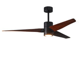 Matthews Fan SJ-BK-WN-60 Super Janet three-blade ceiling fan in Matte Black finish with 60” solid walnut tone blades and dimmable LED light kit 