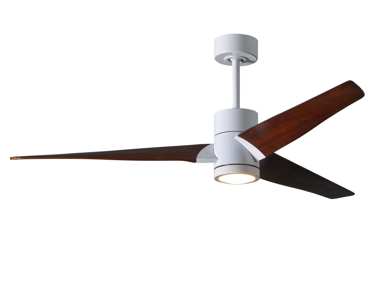 Matthews Fan SJ-WH-WN-60 Super Janet three-blade ceiling fan in Gloss White finish with 60” solid walnut tone blades and dimmable LED light kit 