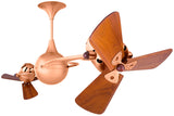 Matthews Fan IV-BRCP-WD Italo Ventania 360° dual headed rotational ceiling fan in brushed copper finish with solid sustainable mahogany wood blades.