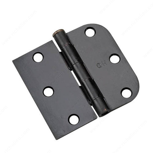 Richelieu 81820FBB 3" Full Mortise Combination Butt Hinge - 5/8" Radius, Black, Assembled, #9 x 3/4" flat head Phillips (included)