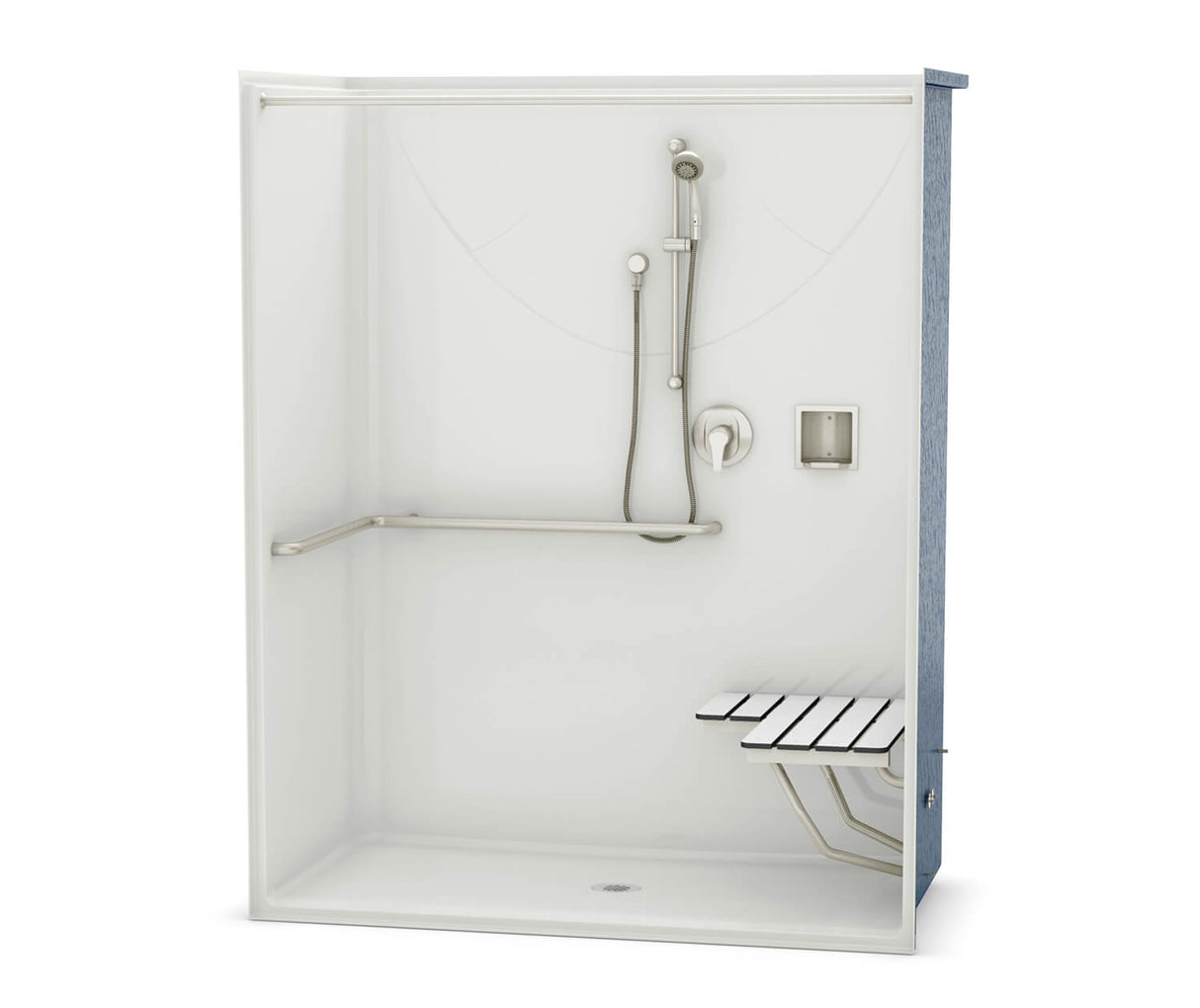 MAAX 106075-000-002-118 OPS-6030-RS ADA Compliant (with Seat) AcrylX Alcove Center Drain One-Piece Shower in White