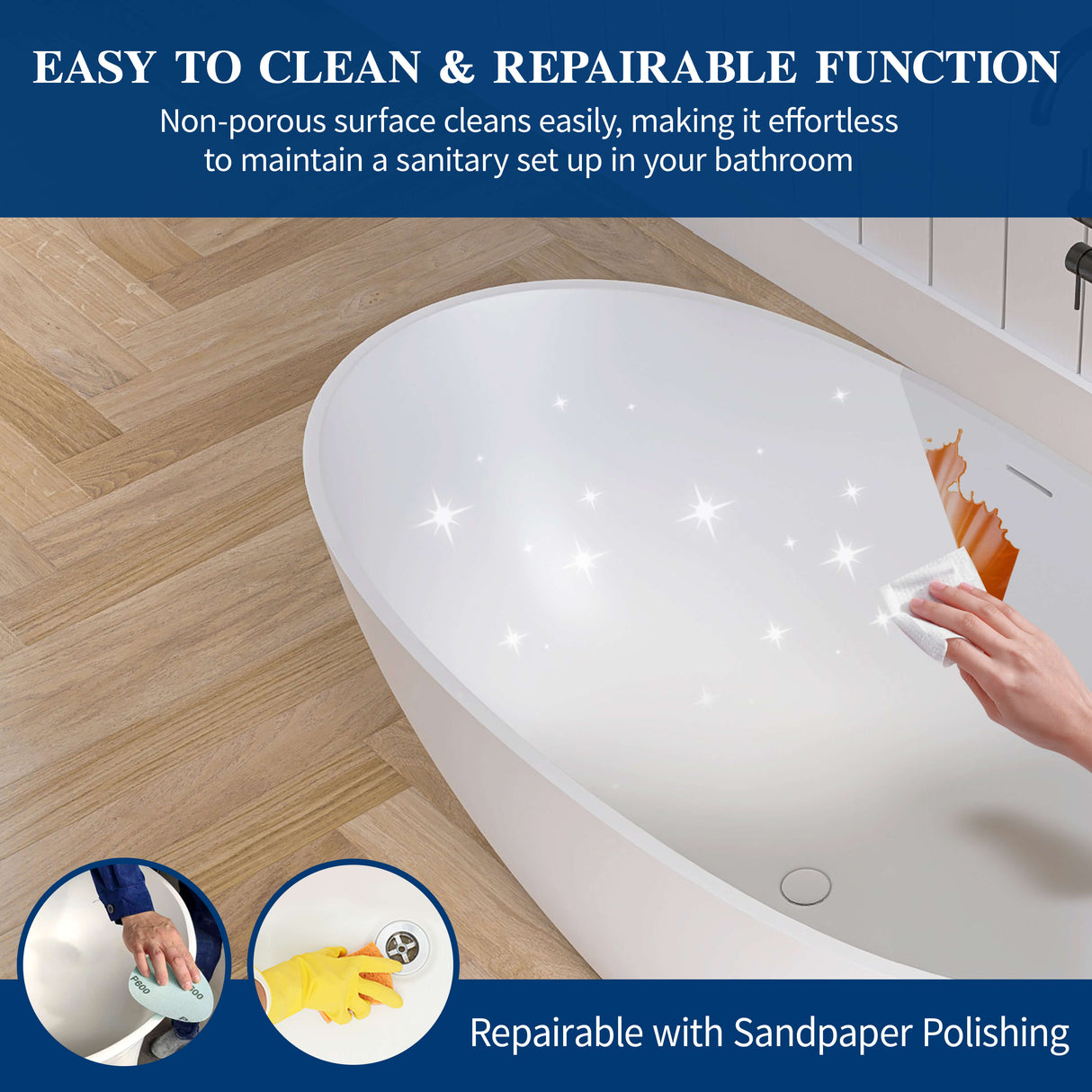 New England Home Goods Ipanema 55" Freestanding Tub in White - Stone Resin Solid Surface