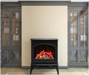 Amantii E70-NA Lynwood Series - 70 cm Freestand Electric Stove Featuring a Cast Iron Frame and a 10 Piece Birch Log Set
