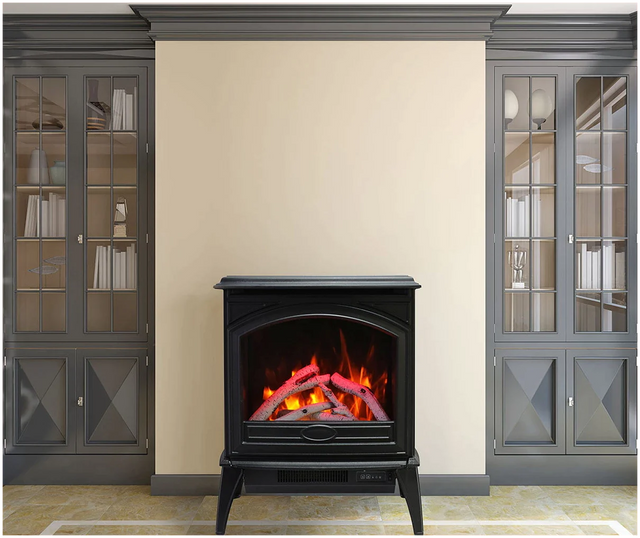 Amantii E70-NA Lynwood Series - 70 cm Freestand Electric Stove Featuring a Cast Iron Frame and a 10 Piece Birch Log Set