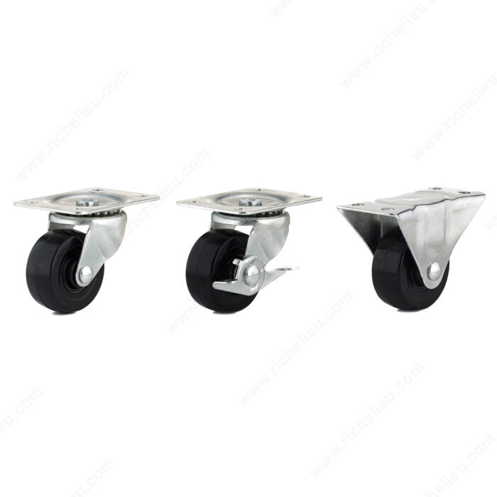 Maxwheels F25752 Black Rubber Casters for General Duty, Max. 209 lb, 2 15/16 in, 3 13/16 in, 1 9/32 in, Fixed, 11/32 in