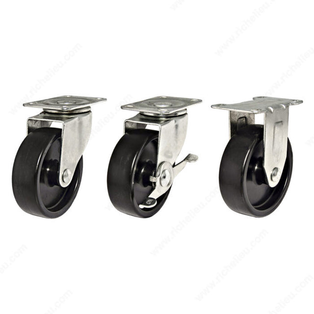 Richelieu F25190 Black Polypropylene Casters, Max. 126 lb, 1 31/32 in, 2 7/16 in, 25/32 in, Swivel Without Brake, 1 29/32 in x 2 9/16 in (48 mm x 65 mm)