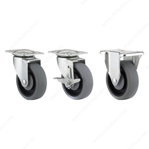 Maxwheels F27274 Gray Thermoplastic Rubber Casters for Medium-Duty Use, Max. 176 lb, 3 in, 3 27/32 in, Fixed, 2 1/2 in x 3 5/8 in (63.4 mm x 92 mm)