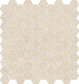 Anatolia Tile 1.25 Inch Mayfair Allure Ivory Polished Porcelain Hexagon Mosaics. 1 Sheet = .97 Sq. Ft. 4501-0145-1 Allure Ivory 1.25" Hexagon - premium natural stone mosaic tile from Anatolia Tile, available at PoshHaus showroom in Keene, NH