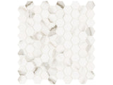 Anatolia Tile 1.25 Inch Mayfair Calacatta Polished Porcelain Hexagon Mosaics. 1 Sheet = .97 Sq. Ft. 4501-0146-1 Calacatta Oro 1.25" Hexagon - premium natural stone mosaic tile from Anatolia Tile, available at PoshHaus showroom in Keene, NH