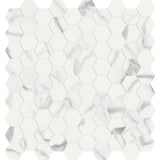 Anatolia Tile 1.25 Inch Mayfair Statuario Venato Polished Porcelain Hexagon Mosaics. 1 Sheet = .97 Sq. Ft. 4501-0147-1 Statuario Venato 1.25" Hexagon - premium natural stone mosaic tile from Anatolia Tile, available at PoshHaus showroom in Keene, NH