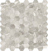 Anatolia Tile 1.25 Inch Mayfair Stella Agento Polished Porcelain Hexagon Mosaics. 1 Sheet = .97 Sq. Ft. 4501-0148-1 Stella Argento 1.25" Hexagon - premium natural stone mosaic tile from Anatolia Tile, available at PoshHaus showroom in Keene, NH