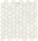 Anatolia Tile 1.25 Inch Mayfair Suave Bianco Polished Porcelain Hexagon Mosaics. 1 Sheet = .97 Sq. Ft. 4501-0150-1 Suave Bianco 1.25" Hexagon - premium natural stone mosaic tile from Anatolia Tile, available at PoshHaus showroom in Keene, NH