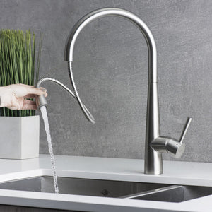 DAX Stainless Steel Single Handle Pull Down Kitchen Faucet, Brushed Stainless Steel DAX-S1087P