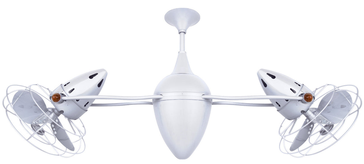 Matthews Fan AR-WH-MTL Ar Ruthiane 360° dual headed rotational ceiling fan in gloss white finish with metal blades.