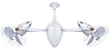 Matthews Fan AR-WH-MTL Ar Ruthiane 360° dual headed rotational ceiling fan in gloss white finish with metal blades.