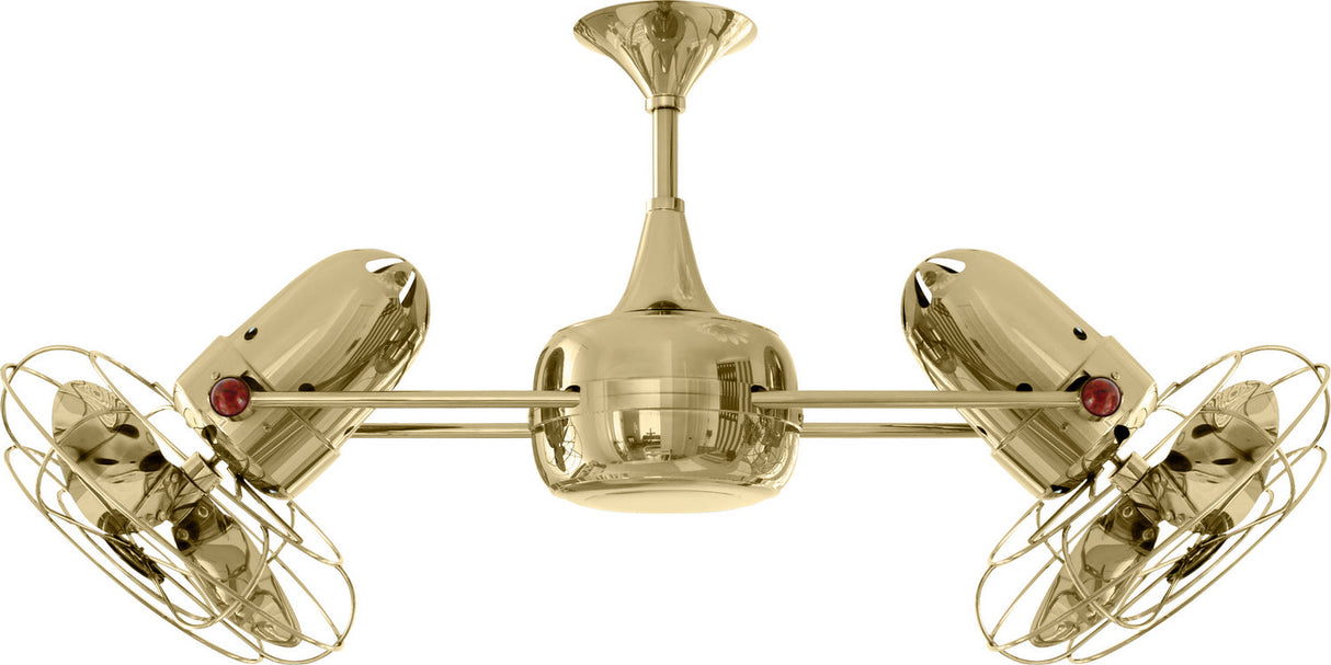 Matthews Fan DD-PB-MTL Duplo Dinamico 360” rotational dual head ceiling fan in Polished Brass finish with metal blades.