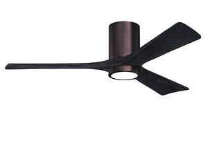 Matthews Fan IR3HLK-BB-BK-52 Irene-3HLK three-blade flush mount paddle fan in Brushed Bronze finish with 52” solid matte black wood blades and integrated LED light kit.