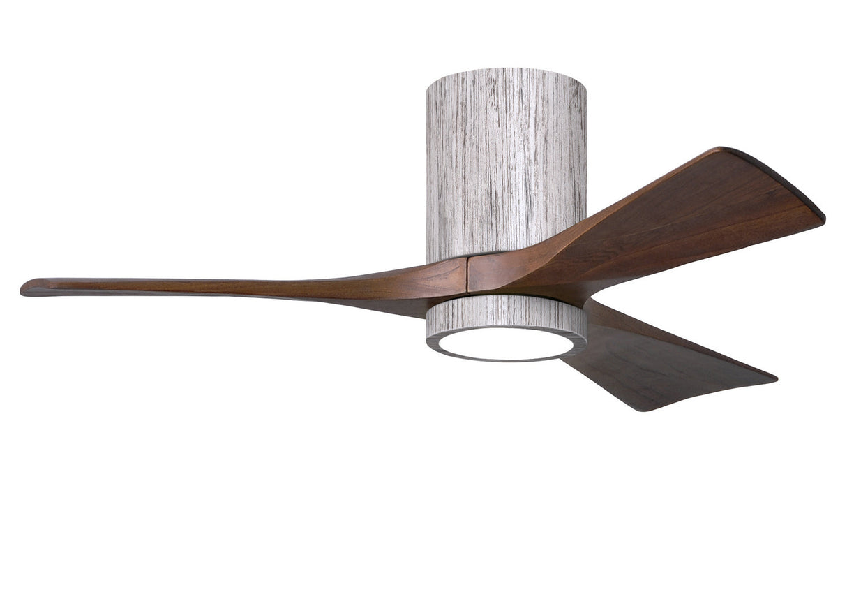 Matthews Fan IR3HLK-BW-WA-42 Irene-3HLK three-blade flush mount paddle fan in Barn Wood finish with 42” solid walnut tone blades and integrated LED light kit.