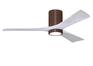 Matthews Fan IR3HLK-WN-MWH-52 Irene-3HLK three-blade flush mount paddle fan in Walnut finish with 52” solid matte white wood blades and integrated LED light kit.