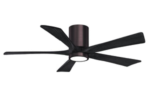Matthews Fan IR5HLK-BB-BK-52 IR5HLK five-blade flush mount paddle fan in Brushed Bronze finish with 52” solid matte black wood blades and integrated LED light kit.