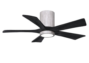 Matthews Fan IR5HLK-BW-BK-42 IR5HLK five-blade flush mount paddle fan in Barn Wood finish with 42” solid matte black wood blades and integrated LED light kit.
