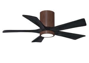 Matthews Fan IR5HLK-WN-BK-42 IR5HLK five-blade flush mount paddle fan in Walnut finish with 42” solid matte black wood blades and integrated LED light kit.