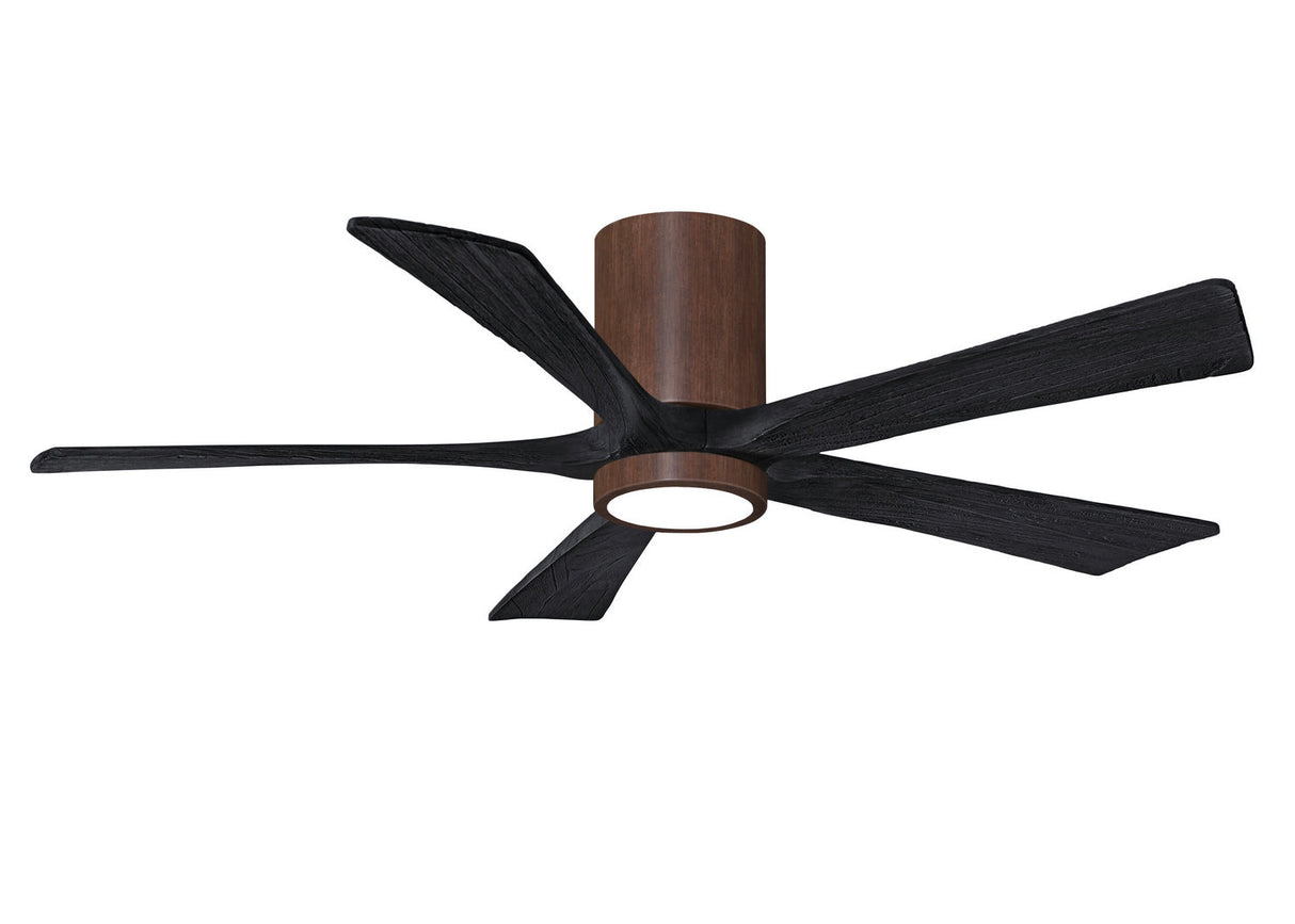 Matthews Fan IR5HLK-WN-BK-52 IR5HLK five-blade flush mount paddle fan in Walnut finish with 52” solid matte black wood blades and integrated LED light kit.