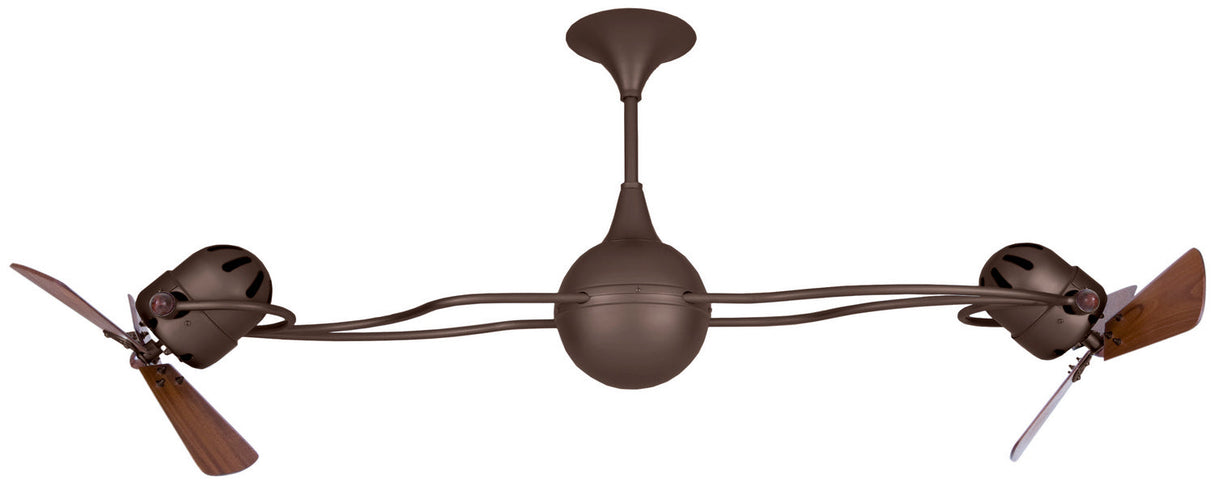 Matthews Fan IV-BZZT-WD Italo Ventania 360° dual headed rotational ceiling fan in bronzette finish with solid sustainable mahogany wood blades.