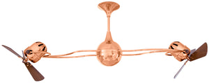 Matthews Fan IV-CP-WD Italo Ventania 360° dual headed rotational ceiling fan in polished copper finish with solid sustainable mahogany wood blades.