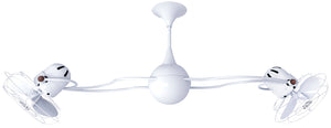 Matthews Fan IV-WH-MTL Italo Ventania 360° dual headed rotational ceiling fan in gloss white finish with metal blades.