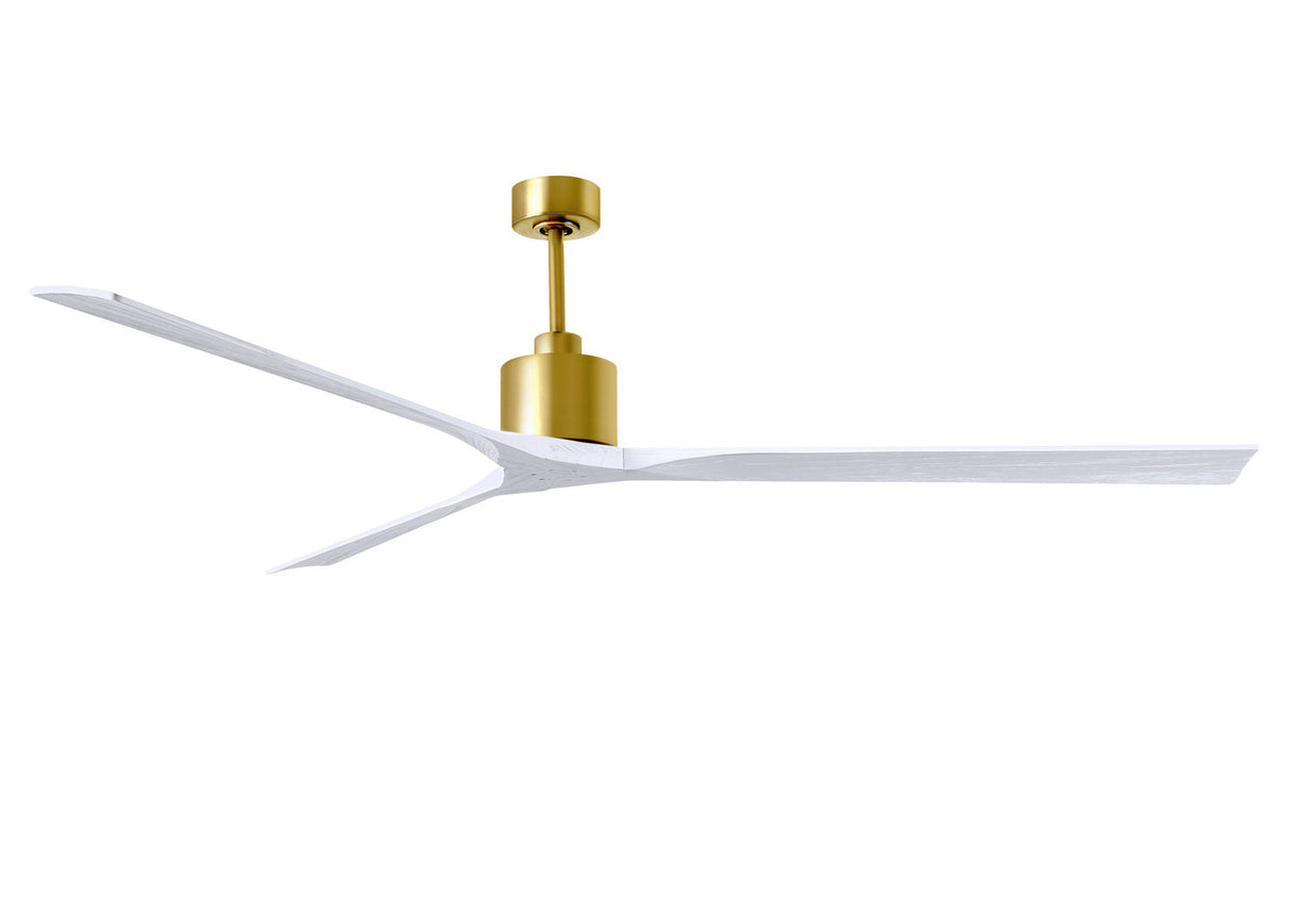 Matthews Fan NKXL-BRBR-MWH-90 Nan XL 6-speed ceiling fan in Brushed Brass finish with 90” solid matte white wood blades