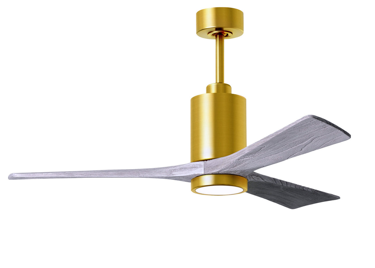 Matthews Fan PA3-BRBR-BW-52 Patricia-3 three-blade ceiling fan in Brushed Brass finish with 52” solid barn wood tone blades and dimmable LED light kit 