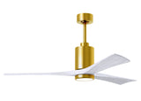Matthews Fan PA3-BRBR-MWH-60 Patricia-3 three-blade ceiling fan in Brushed Brass finish with 60” solid matte white wood blades and dimmable LED light kit 