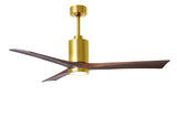 Matthews Fan PA3-BRBR-WA-60 Patricia-3 three-blade ceiling fan in Brushed Brass finish with 60” solid walnut tone blades and dimmable LED light kit 