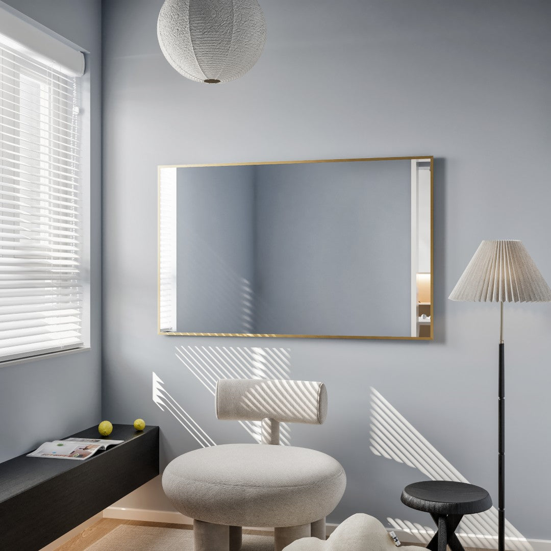 Eviva Gold 48" x 30" Rectangular Gold Metal Framed Mirror
