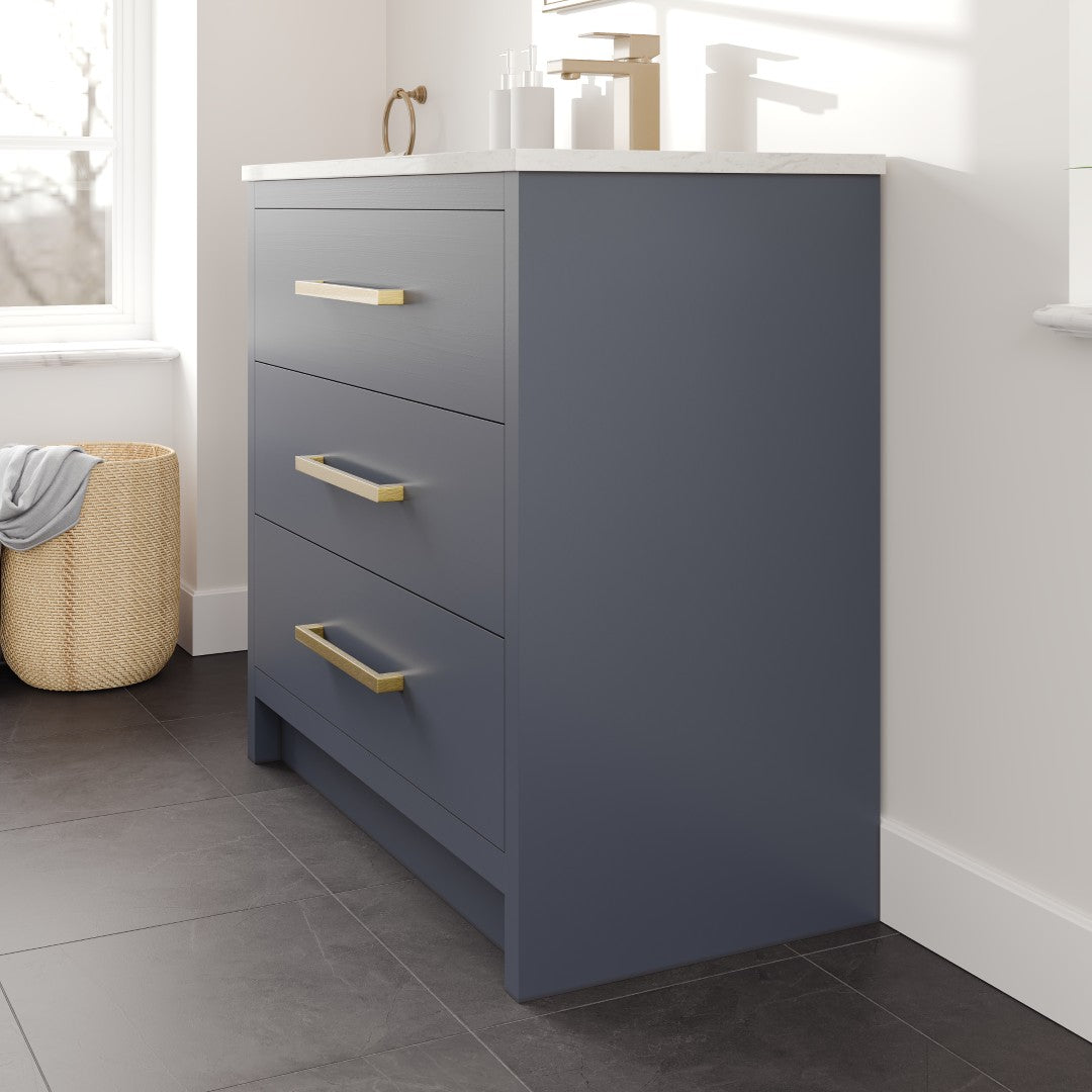 Curio 36 in. Dark Blue Single Sink Bath Vanity with Carrara Quartz Top and Undermount Porcelain Sink